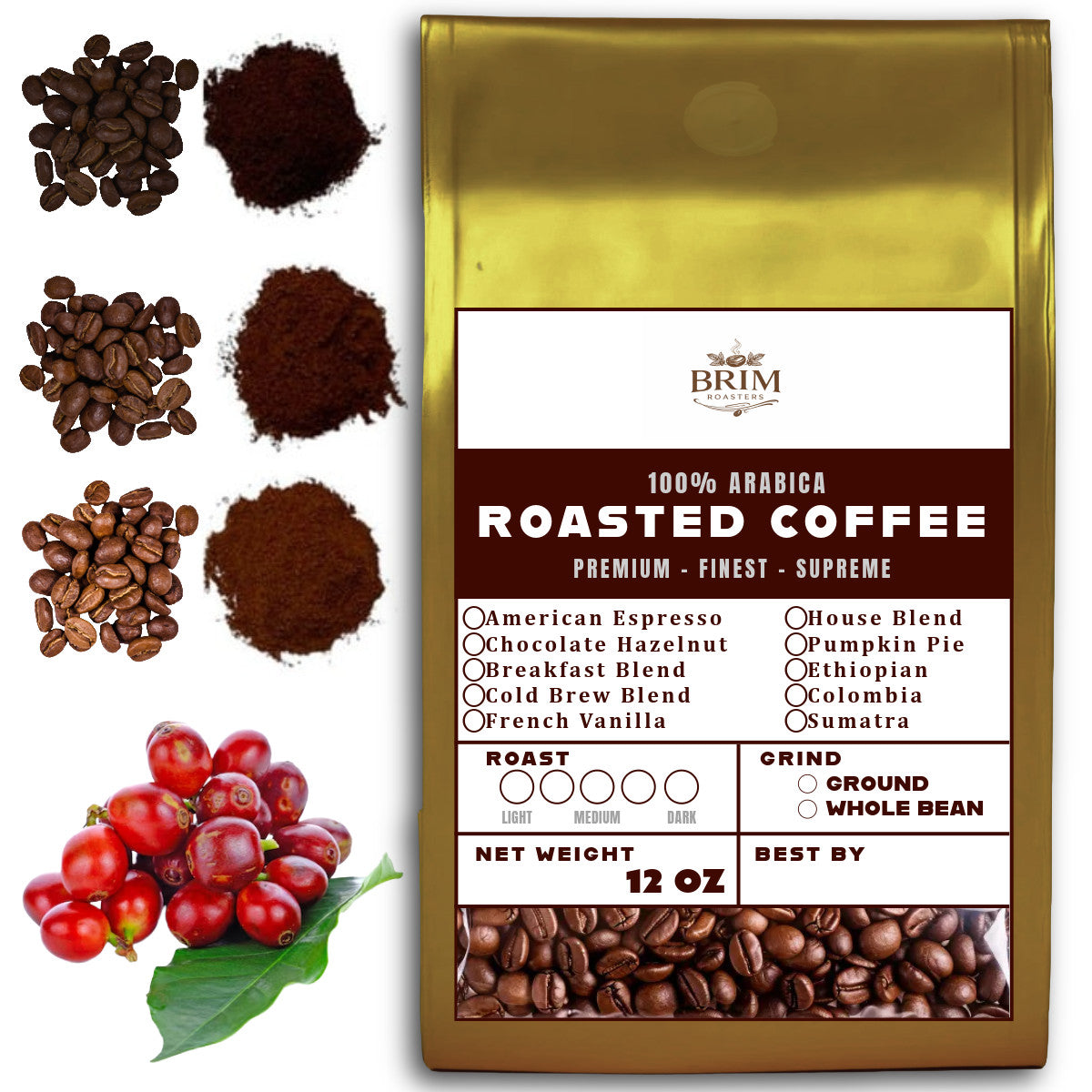 12 OZ Coffee Flavored & Nonflavored Organic Supreme Finest Premium American Espresso Breakfast Cold Brew House Vanilla Chocolate Hazelnut Pumpkin French Vanilla Ethiopia Colombia Sumatra Brazil more