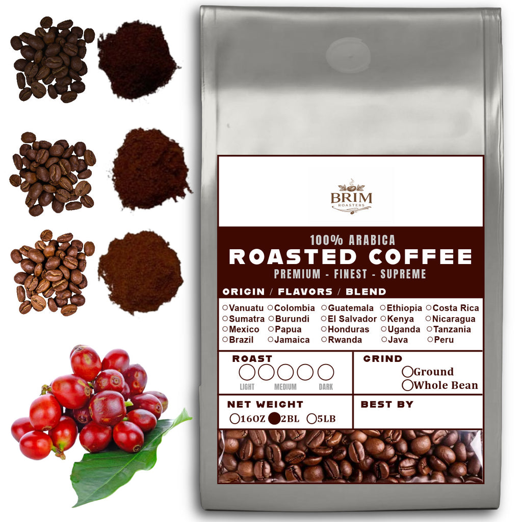 5LB Specialty Whole Bean and Ground Coffee Supreme Finest Artisan for Drips Cold Brew Espresso French Press Dark Medium Light Roast from Vanuatu Sumatra Ethiopia Brazil Kenya Colombia Guatemala Burundi Costa Rica Indonesia Java El Salvador Honduras etc